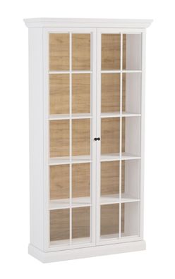 Vitrine Torsakala 07, moderne Glastüren mit Holzrahmen, Weiß Opal, 3 Einlegeböde