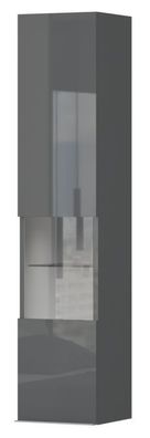 Hängevitrine Vaitele 27, Farbe: Anthrazit Hochglanz - 140 x 30 x 29 cm (H x B x