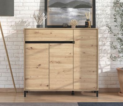 Schuhschrank | 3 Drehtüren | Farbe: Eiche Artisan | ABS-Kanten | 1 Schublade | 8