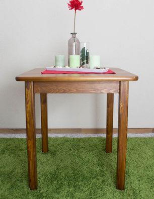 Tisch Kiefer massiv Vollholz Eichefarben 002 (eckig) - Abmessung 70 x 70 cm (B x