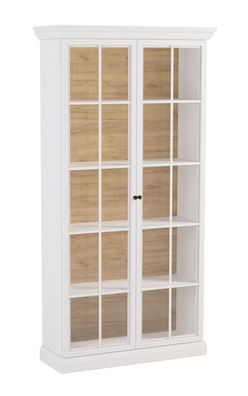 Vitrine Torsakala 07, moderne Glastüren mit Holzrahmen, Weiß Opal, 3 Einlegeböde