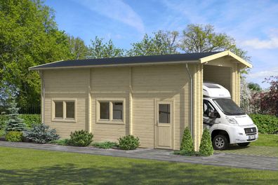 Holzgarage / Einzelgarage mit einer Tür, 70 mm Blockbohlenhaus, Grundfläche: 34,