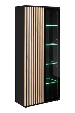 Stylische Vitrine mit grüner LED-Beleuchtung Romfo 01, zwei Türen, Farbe: Schwar