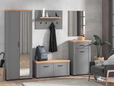 Garderobe - Set D Banat, 5-teilig, ABS-Kantenschutz, ein Garderobenschrank mit S