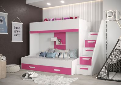 Etagenbett / Kinderbett / Funktionsbett-Kombination - mit Bettschublade und Trep