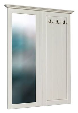Garderobe Gyronde 28 mit Spiegel, Kiefer massiv Vollholz, weiß lackiert - 134 x