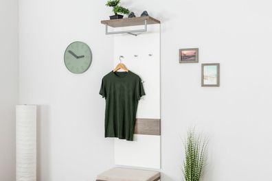 Garderobe Sagone 03, Farbe: Eiche Dunkelbraun / Weiß - Abmessungen: 142 x 50 x 2