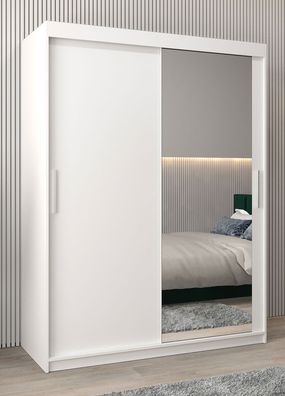 Schiebetürenschrank / Kleiderschrank Bisaurin 3C mit Spiegel, Farbe: Weiß matt