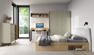 Schlafzimmer Komplett - Set C Sampont, 5-teilig, Mintgrün / Eiche dunkel, angene