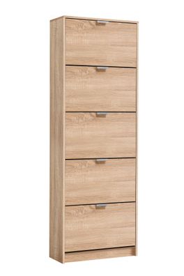Hoher Schuhschrank Gradide 05, Farbe: Eiche Sonoma, fünf Kipptüren, Griffe: Grau