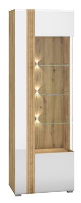 Vitrine Tullahoma 02, Glastür rechts, Farbe: Eiche / Weiß Glanz - Abmessungen: 1