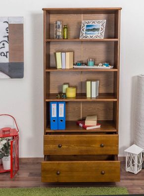 Bücherregal Kiefer massiv Vollholz Eichefarben B001 - Abmessung 190 x 80 x 42 cm