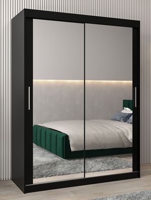 Schiebetürenschrank / Kleiderschrank Bisaurin 3D mit Spiegel, Farbe: Schwarz - A