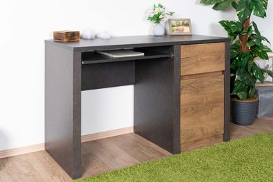 Schreibtisch Selun 11, Farbe: Eiche Dunkelbraun / Grau - 75 x 120 x 53 cm (H x B
