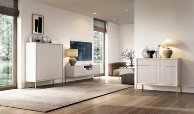 Wohnzimmer Komplett - Set T Worthing, 4-teilig, Farbe: Kaschmir, ABS-Kanten, Gri