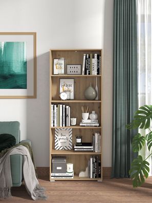 Regal / Bücherregal Knide 11, Farbe: Eiche Artisan, fünf Fächer, ABS-Kanten, sch