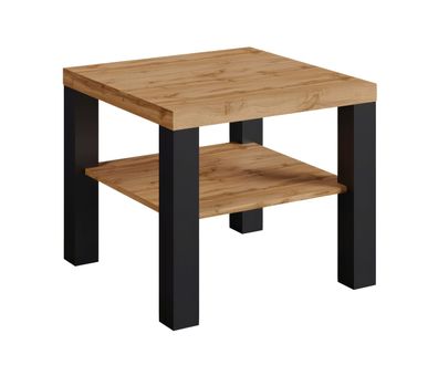 Moderner Couchtisch quadratisch "Temerin" 30a, Eiche Wotan / Mattschwarz, 60 x 6
