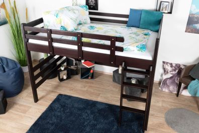Hochbett 140 x 200 cm "Easy Premium Line" K23/n, Buche Massivholz Schokobraun la