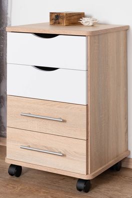 Rollcontainer Banjaran 36, Farbe: Sonoma Eiche / Weiß - Abmessungen: 66 x 45 x 4