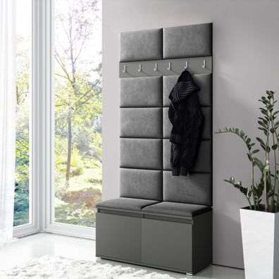 Kleine Garderobe 01 mit Schuhschrank für 8 Paar Schuhe, Graphit/Light Black, 215