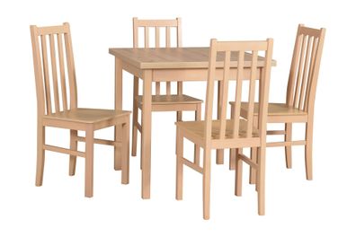 Essgruppe F mit 4 Stühlen, Holzfarbe: Eiche, einfaches Design, 4 massive Holzstü