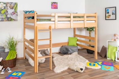 Kinderbett / Hochbett "Easy Premium Line" K23/n, Buche Vollholz massiv Natur lac