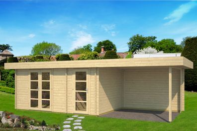 Gartenhaus Schönwipfel 02 mit Anbaudach inkl. Fußboden - 40 mm Blockbohlenhaus,