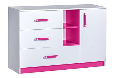 Kinderzimmer - Kommode Frank 07, Farbe: Weiß / Rosa - 83 x 130 x 40 cm (H x B x