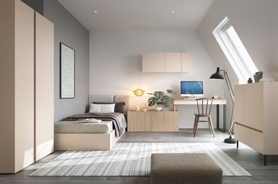 Schlafzimmer Komplett - Set B Fricourt, 5-teilig, Beige / Eiche hell, angenehmes