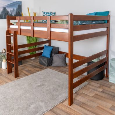Hochbett 140 x 200 cm "Easy Premium Line" K23/n, Buche Massivholz Dunkelbraun la