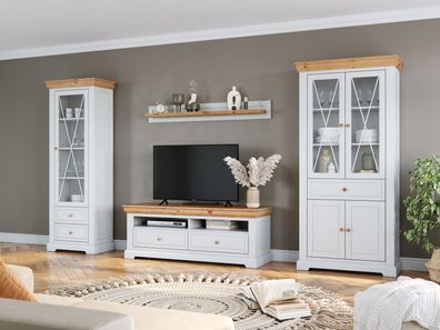 Wohnzimmer Komplett - Set B Bresle, 4-teilig, Massivholz Kiefer, in Weiß / Natur
