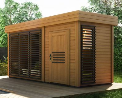 Gartensauna Karakum 40 mm, Außenmaße (B x T): 400 x 200 cm - Farbe: Eiche / Anth