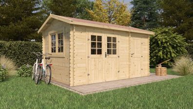 Gartenhaus Wiesenblüte 01, Grundfläche: 10,99 m², 28 mm Blockbohlenhaus, Naturbe