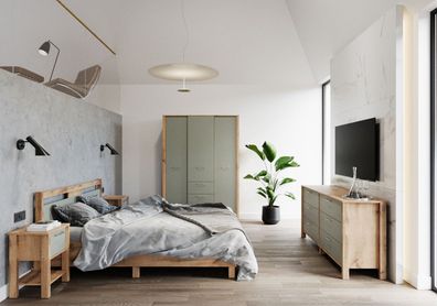 Schlafzimmer Komplett - Set C Braianik, 5-teilig, natürliche Farbkombination in
