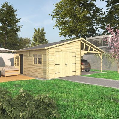 Einzelgarage mit Carport GR 78 | Fichten- und Kiefernholz | Grundfläche 42,31 m²