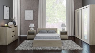 Schlafzimmer Komplett - Set A Popondetta, 5-teilig, Farbe: Sonoma Eiche