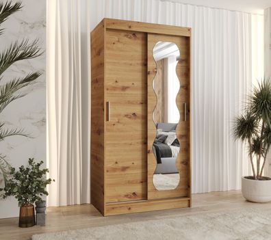 Schiebetürenschrank mit einen Spiegel Bernina 01, Farbe: Eiche Artisan, 1 Meter