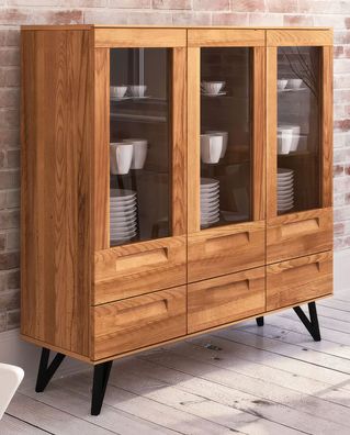 Vitrine Masterton 15 Kernbuche massiv geölt - Abmessungen: 140 x 136 x 45 cm (H