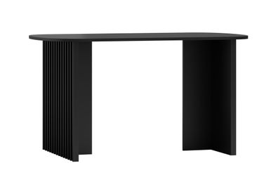 Esstisch in Schwarz, 76 x 140 x 80 cm, breite elegante Tischbeine mit Lamellen,