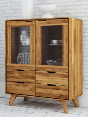 Vitrine Timaru 05 Wildeiche massiv geölt - Abmessungen: 109 x 90 x 40 cm (H x B