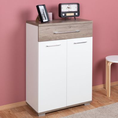 Schuhschrank Sagone 02, Farbe: Eiche Dunkelbraun / Weiß - Abmessungen: 98 x 68 x