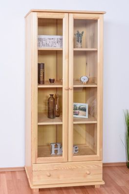 Vitrine Kiefer massiv Vollholz natur B008 - Abmessungen: 190 x 81 x 42 cm (H x B