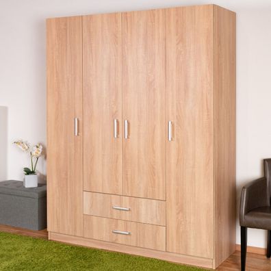Drehtürenschrank / Kleiderschrank Plata 11, Farbe: Eiche Sonoma - 201 x 160 x 53