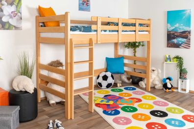 Kinderbett / Hochbett "Easy Premium Line" K22/n, Buche Vollholz massiv Natur - L