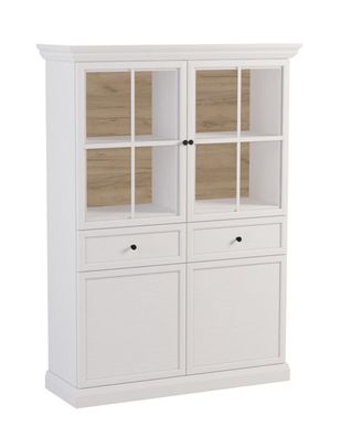 Vitrine Torsakala 09 in Weiß Opal, 161 x 114 x 40 cm, 8 Fächer, 4 Einlegeböden,