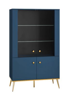 Vitrine Kumpula 02, Farbe: Dunkelblau - Abmessungen: 152 x 92 x 40 cm (H x B x T