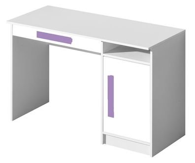Kinderzimmer - Schreibtisch Walter 09, Farbe: Weiß Hochglanz / Lila - 80 x 120 x