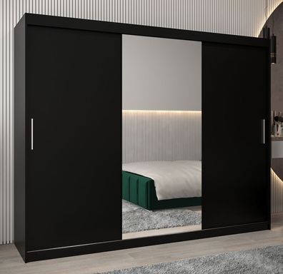 Schiebetürenschrank / Kleiderschrank Bisaurin 6B mit Spiegel, Farbe: Schwarz - A