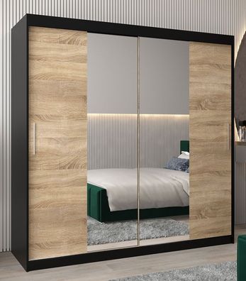 Schiebetürenschrank / Kleiderschrank Bisaurin 5B mit Spiegel, Farbe: Schwarz / E