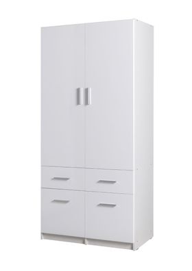 Drehtürenschrank / Kleiderschrank Messini 03, Farbe: Weiß / Weiß Hochglanz - Abm